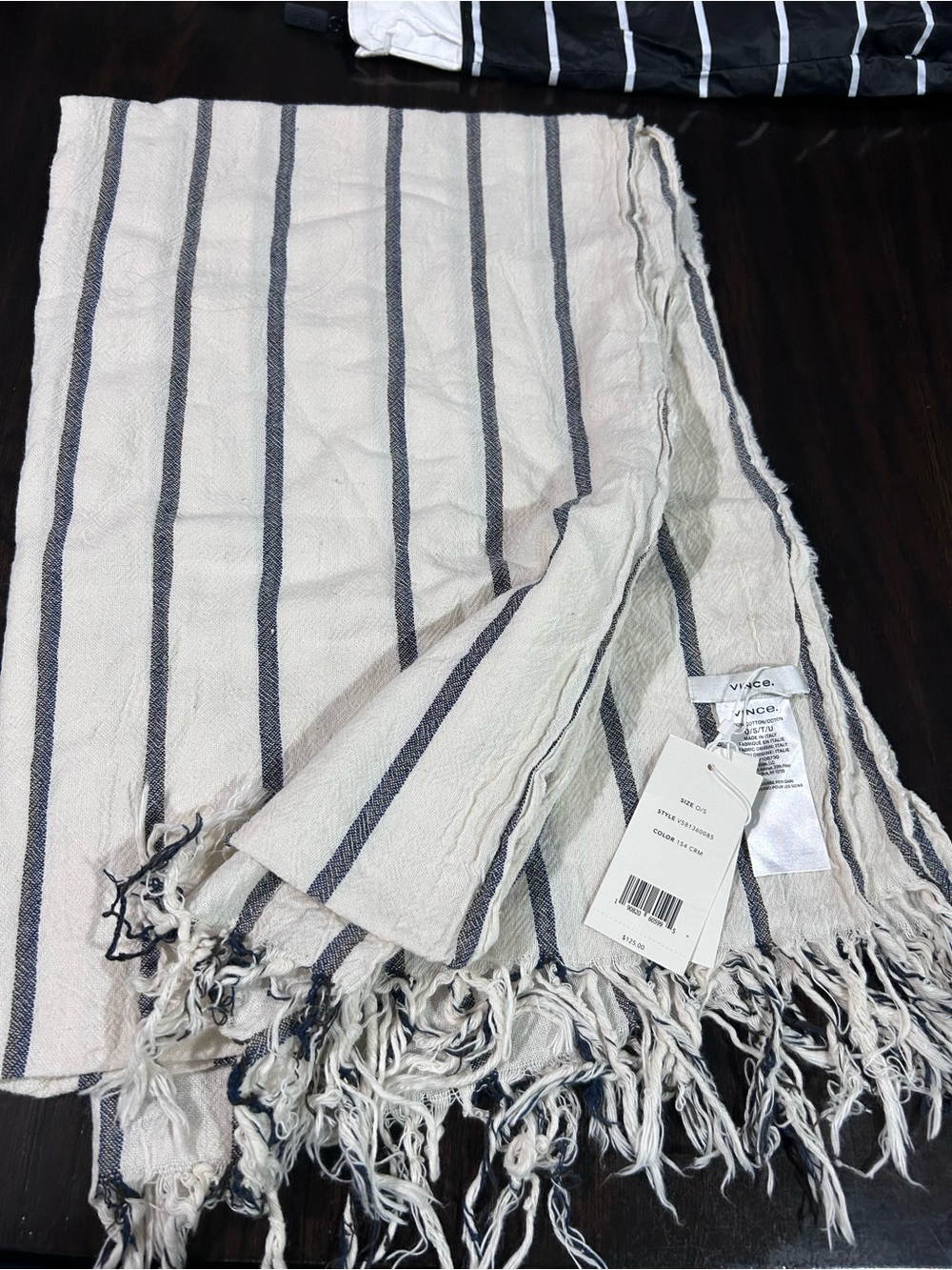 Vince Cream and Navy Striped Fringe Wrap